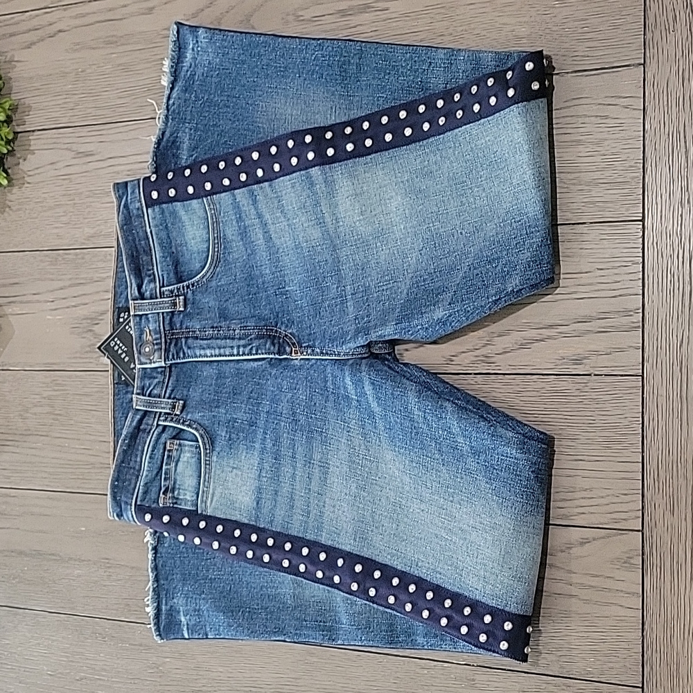 Veronica Beard "Ines" Rhinestones Girlfriend Side Crop Jeans Size 25 - Picture 3 of 16